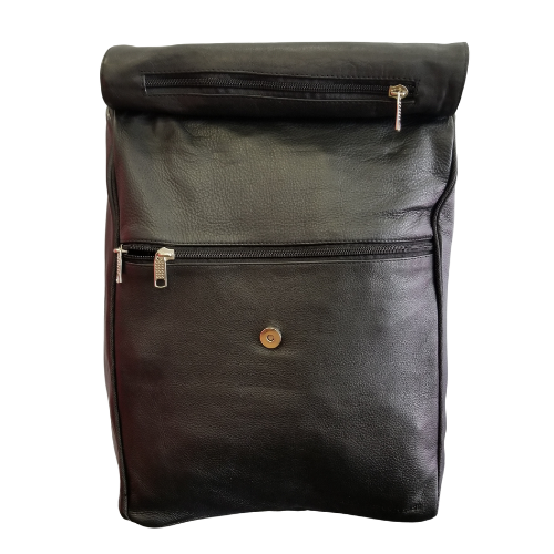 RALFÒ-PRO Black Leather Backpack with Zipper Design